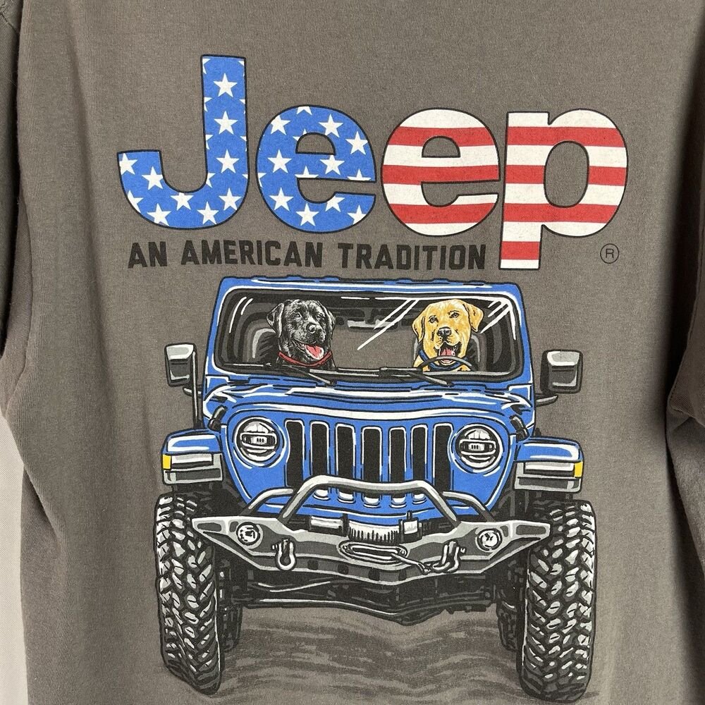Jeep T Shirt Large Unisex Gray Dogs Driving Hallmark Jedco Cotton